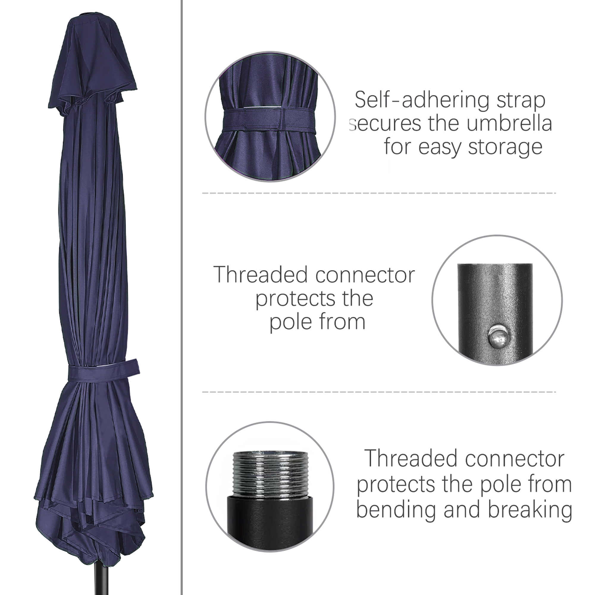 Scafild | 7.5 Ft Solar LED Light Patio Umbrella Outdoor W/ Easy Tilt - Navy