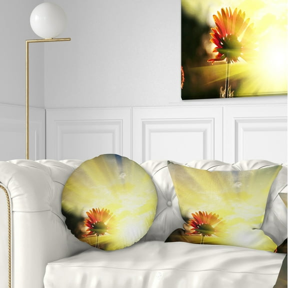 Designart Flower Against Bright Yellow Sunset - Floral Throw Pillow - 12x20
