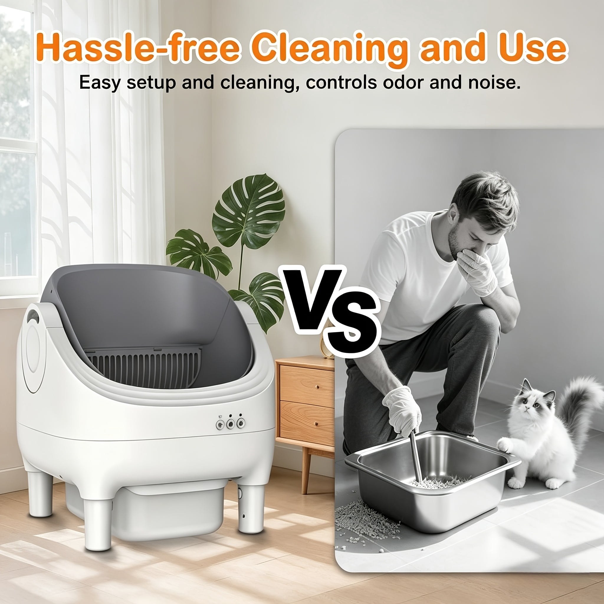 Self-Cleaning Litter Box, Automatic Cat Litter Box with APP Control, Open-Design Electric Litter Box, Safety Anti-Pinch, Odor-Free Waste Disposal Includes Trash Bags, Suitable for Multiple Cats
