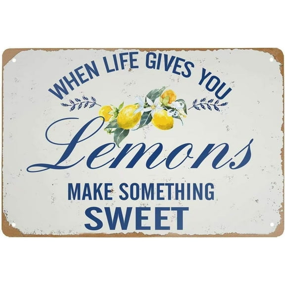 5.5x8 Inch Retro Tin Signs Vintage Style When Life Gives You Lemons Make Something Sweet Metal Sign Iron For Indoor Outdoor Home Bar Coffee Kitchen Wall Decor Suitable For Bedroom Restaurant