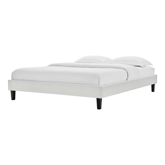 Platform Bed Frame, King Size, Velvet, Light Grey Gray, Modern Contemporary Urban Design, Bedroom Master Guest Suite