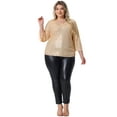 thumbnail image 3 of DARING DIVA Women's Plus Sequin 3/4 Sleeve V Neck Glitter Top 3X Champagne, 3 of 6