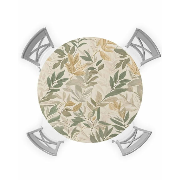 nqOlkjepod Sage Green Yellow Botanical Round Tablecloth, Fitted Table Cover with Elastic for 55"-60" Round Tables, Vintage Spring Summer Table Cloth Outdoor Dinning Party Waterproof Tablecloths