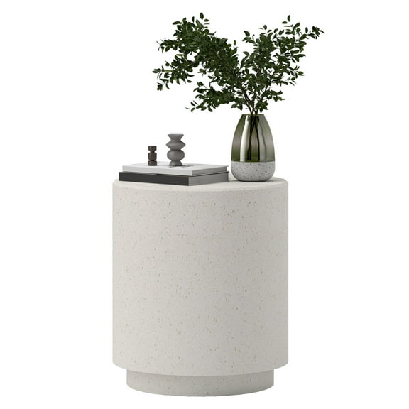 HOMCOM Round Side Table, Terrazzo Accent Table, 14.5" End Table with Adjustable Feet, Lightweight Indoor/Outdoor Cream White