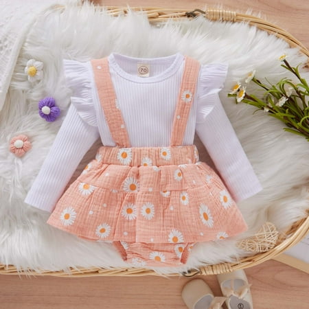 

EQWLJWE Autumn Winter Baby Girls Baby Girl Long Sleeved Blouse Flower Pattern Suspender Skirt Suit Girls Sets Holiday Clearance