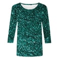 thumbnail image 3 of Women's Sequin Print Tunic Tops 3/4 Sleeve Round Neck Relax Fit Shirts Party Disco Clubwear Tees 2025, 3 of 4