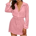 thumbnail image 3 of Women's Coverup Swimsuit Lapel Button Down Drawstring Beach Shirts Dresses Womens Casual Solid Oversized Turndown Collared Lightweight Comfy Long Sleeve Swimsuit Cover Up, 3 of 7