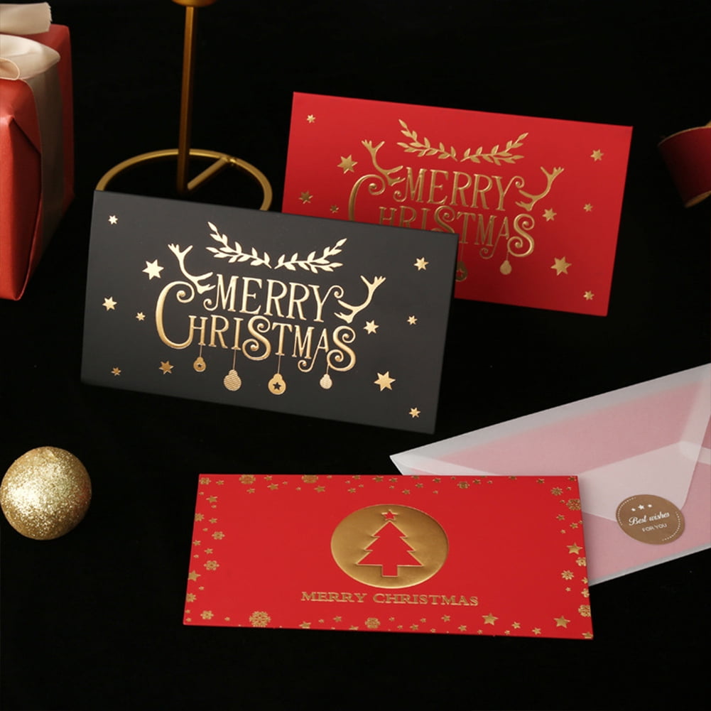 Esaierr 6PCS Christmas Thank You Cards Fine Foil Stamping Greeting Cards Christmas Cardstock with Envelopes Christmas Wishes for Friends Gifts