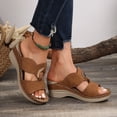 thumbnail image 3 of Rokment Orthopedic Platform Wedge Slides Sandals for Women with Arch Support Vintage Casual Comfortable Metal Leather Open Toe Chunky High Heels Slip on Backless Dress Sandals Brown Size 9, 3 of 6