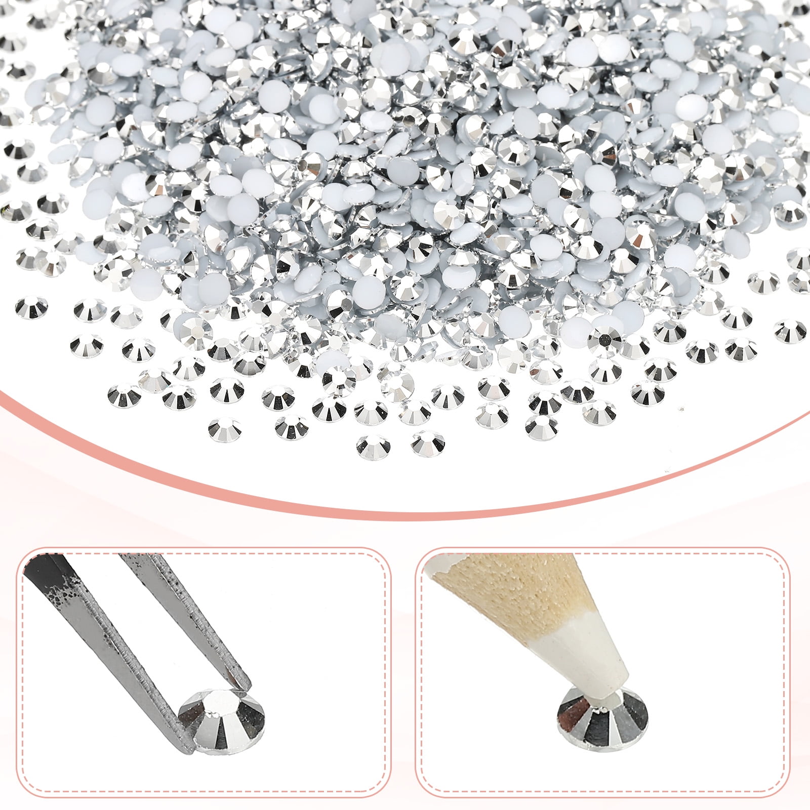 1-Set Resin Flatback Rhinestone, 5mm Flat Back Rhinestones Crystals Bulk for Crafts/Clothes/Nail Decoration, 15000 Pack with 1 Wax Pen and 1 Tweezer [Silver Tone]