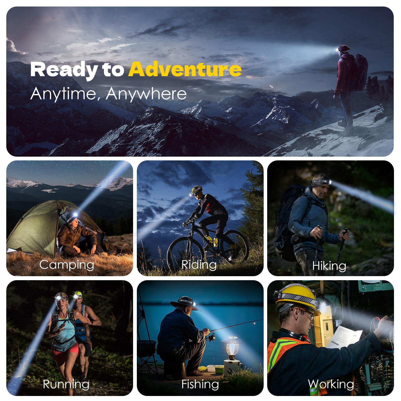 Rechargeable Headlamp  High Lumen 5 Led Head Lamp With Red White Light Ipx4 Waterproof Headlight 8 Mode Flashlight For Outdoor Running Fishing Hiking Camping Gear-2pack