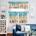 thumbnail image 2 of Teal Beach Kitchen Curtains Valances and Tiers Set of 3 Water Ripped Starfish Shell Shore Coastal Tier Curtains and Valance with Rod Pocket for Small Windows, 27.5"x24", 2 of 9