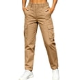 thumbnail image 3 of Tqcoqu Women's High Waist Cargo Pants with Multi Pocket,Elastic Back Waist Straight Leg Long Casual Outdoor Work Trousers,Khaki Women's S-XXL, 3 of 8