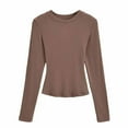 thumbnail image 4 of Aobny Womens Dressy Blouses Compression Basic Tshirts Pullover High Neck Long Sleeve Brown Holiday Shirts for Women,L, 4 of 5
