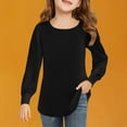 thumbnail image 2 of Fesfesfes 4-13Years Kids Girls Cute Round Neck Knit Tops Ruffle T Shirt Solid Color Casual Loose Long Sleeve Round Neck Tops(Black,4 Years), 2 of 6