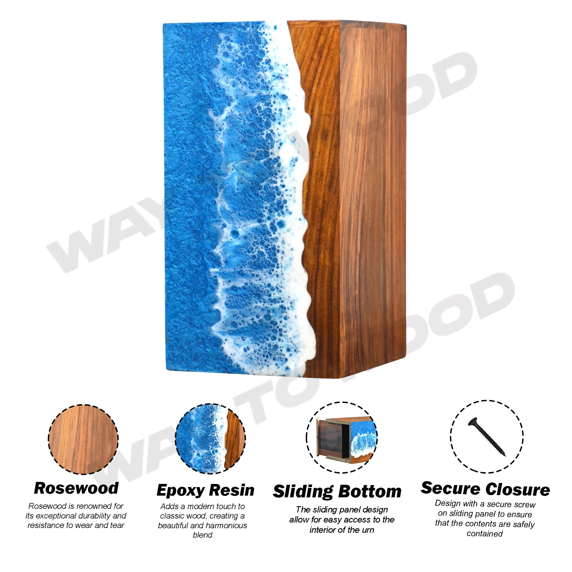Wooden Urns for Human Ashes Adult Male, Female – Personalized Cremation Urn - Ocean Wooden Resin Urns for Burial & Home Memorial – Decorative Urn Box for Pet Ashes