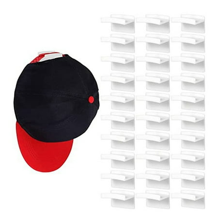 

White Adhesive Hat Hooks for Wall (30-Pcs) - Minimalist Hat Rack Design No Drilling Hat Hangers for Closet