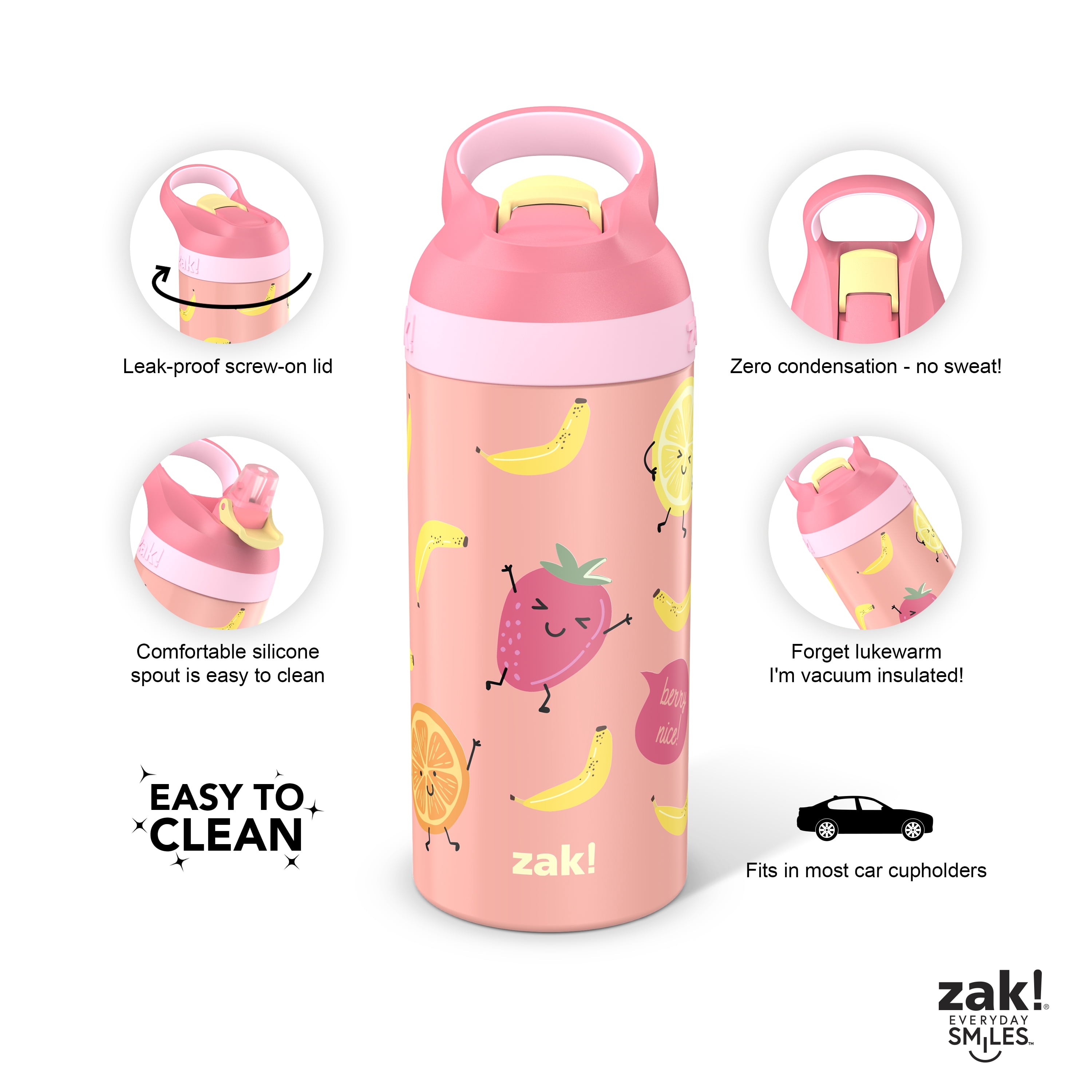 Zak Designs Happy Fruit 14oz Ss Atlantic Bottle