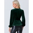thumbnail image 3 of DARING DIVA Tie Waist Long Sleeve V Neck Blouse XS Dark Green, 3 of 6