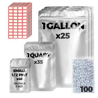 100-Pack Mylar Bags With Oxygen Absorbers - 3 Sizes (1 Gallon, Quart, 1/2 Pint) For Long-Term Food Storage 4 thumbnail image