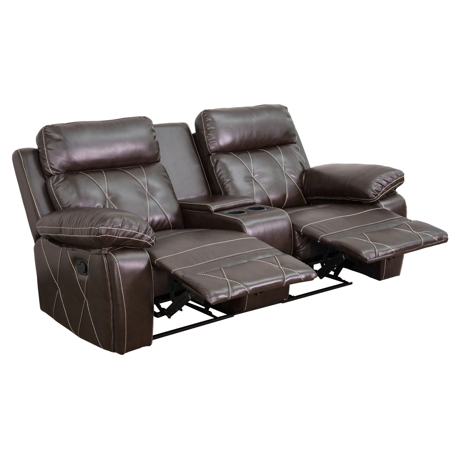 Flash Furniture Reel Comfort Series 2-Seat Reclining Leather Theater Seating Unit with Straight ...
