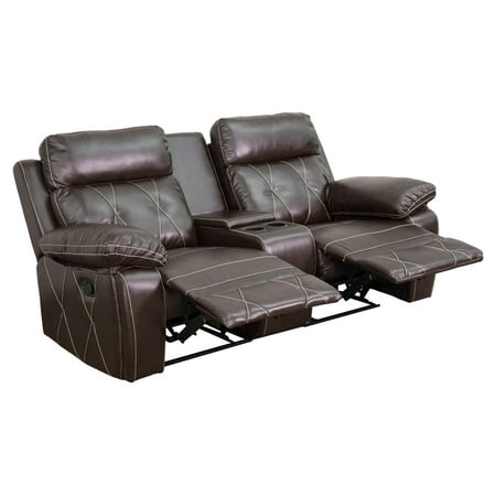 Flash Furniture Reel Comfort Series 2-Seat Reclining Leather Theater Seating Unit with Straight Cup (Best Home Theater Seating For The Money)