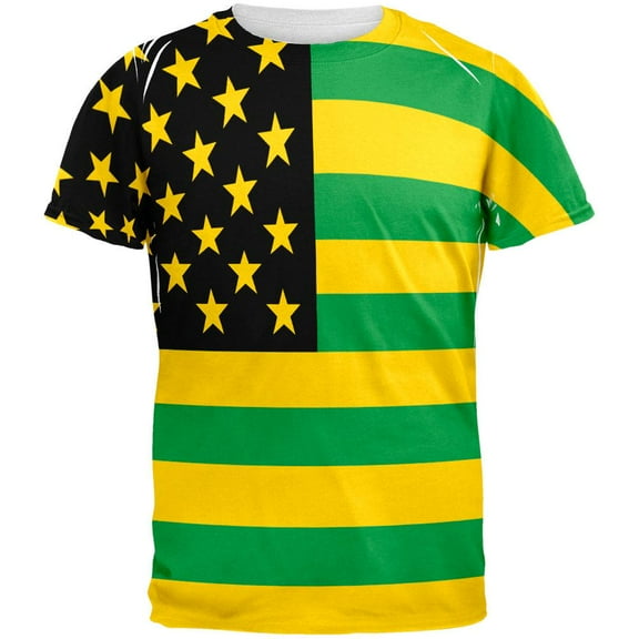 Jamaican American Flag All Over Adult T-Shirt - X-Large