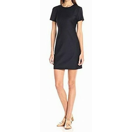 Womens Sheath Mini Dress Solid Seamed Round-Neck 2