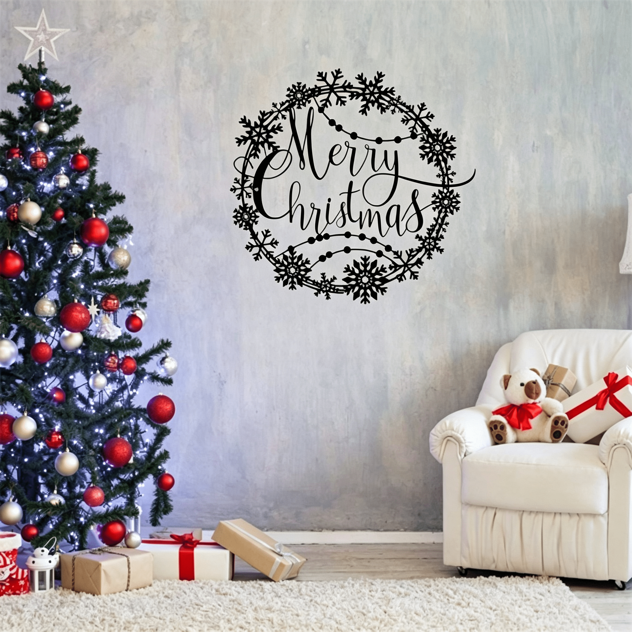 Elegant Christmas Metal Wall Art Holiday Welcome Sign Indoor Outdoor Decor Gift