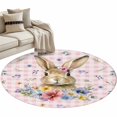 thumbnail image 2 of Round Area Rug 4 Ft, Bunny Easter Washable Non-Slip Circle Carpet for Living Room/Bedroom, Pink Plaid Spring Floral Pastoral Low-Profile Crawling Mats Collection Rugs for Indoor, 2 of 7