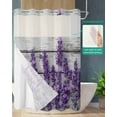 thumbnail image 2 of No Hook Shower Curtains with Snap in Liner, Purple Flowers Waterproof Fabric Shower Curtain, Spring Botanical Floral Wooden Grain Double Layers & See-Through Top Window Bathroom Curtains 72''x84'', 2 of 6
