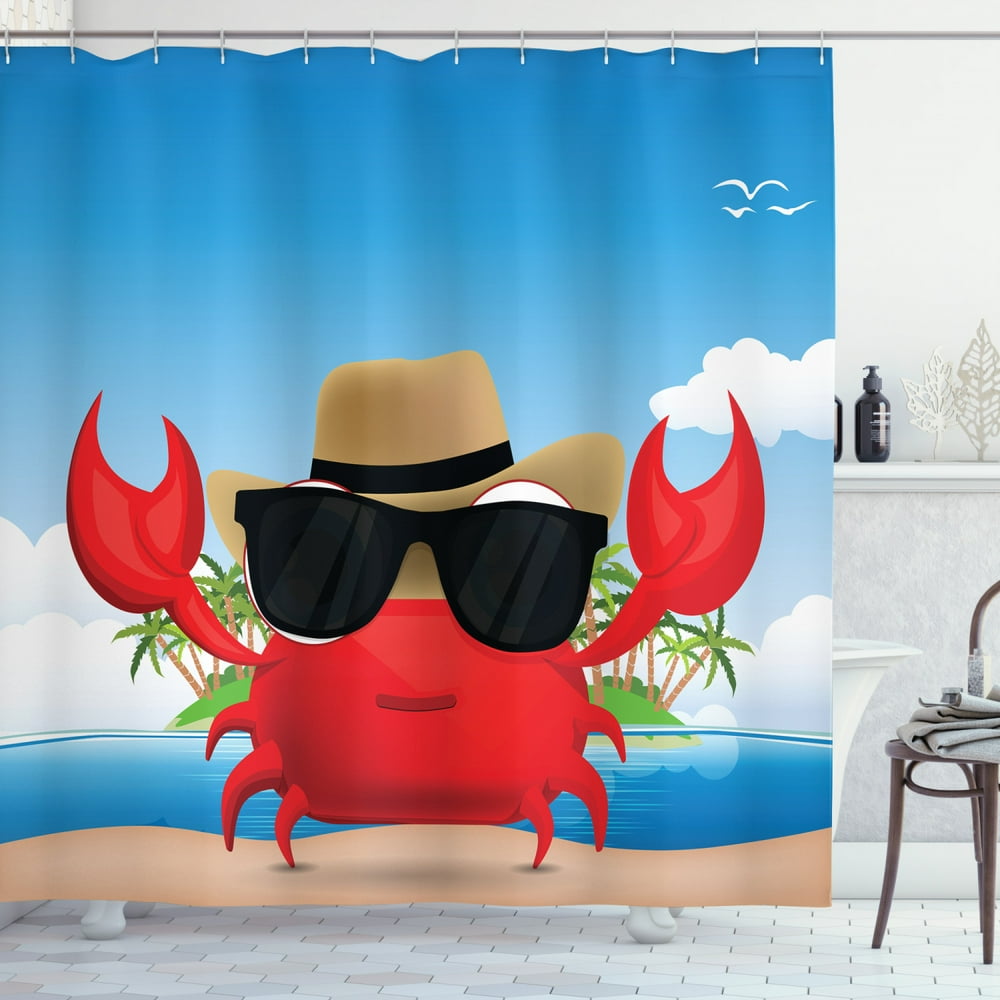 Crabs Shower Curtain, Cool Crustacean with Black Sunglasses and a Hat