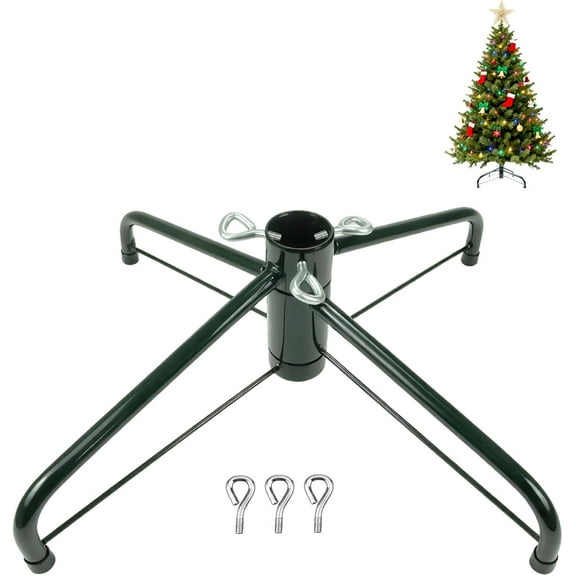 Christmas Tree Stand for Artificial Trees, Folding Metal Tree Base for 3ft to 7ft Christmas Trees, Heavy Duty Iron Construction Tree Stand with 3 Screws, Fits 0.5"–1.25" Tree Poles(Green)