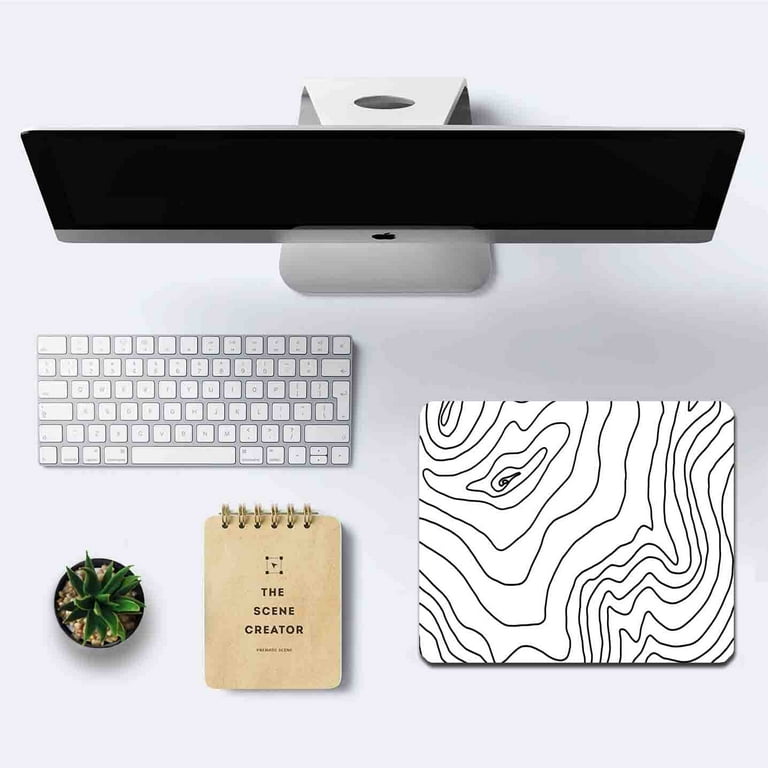 Topographic Mouse Pad, Black & White Line Art Mouse Pad, Non