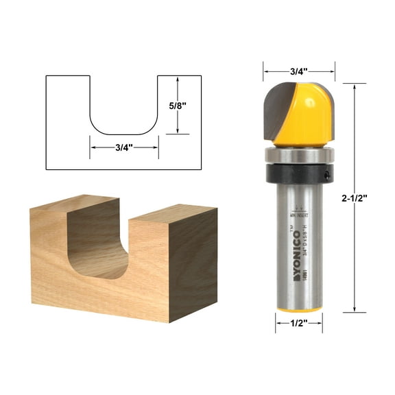 Bowl & Tray Template Router Bit - 3/4"W X 5/8"H - 1/2" Shank - Yonico 14961