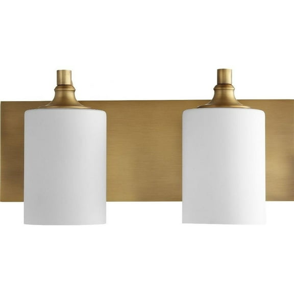Bailey Street Foster Way 2-Light High-Aged Brass Vanity Light with Satin Opal Glass Shades
