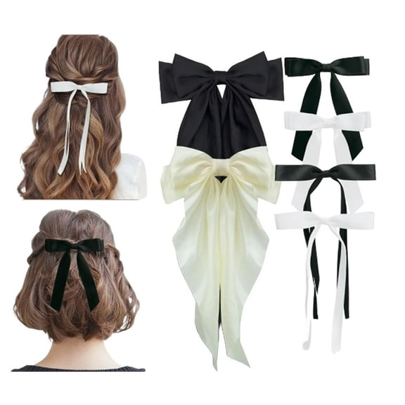 6 PCS Elegant Bow Hair Clips for Women, Velvet Ribbon Hairpins with Alligator Clips, Black and White Hair Accessories for Daily Use and Parties