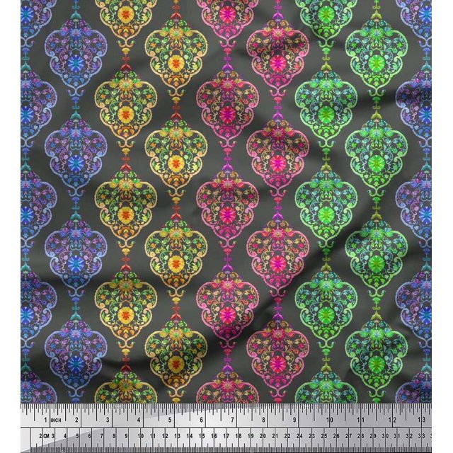 Soimoi Rayon Crepe Fabric Floral & Damask Ethnic Print Fabric by Yard 46 Inch Wide