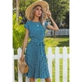 thumbnail image 3 of Womens Summer Dresses Cap Sleeve Polka Dot Falten Midi Dress 2024 Fashion O Neck Casual Fit Tiered Boho Beach Vacation Sundress (Blue,Large), 3 of 6