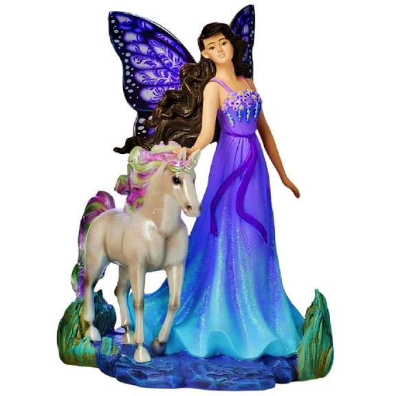 The Hamilton Collection "Curious Enchantment" Mystic Wings of Enchantment Figurine Collection Unicorn and Fairy Sculpture with Pearlescent Accents and Sparkling Glitter by Jody Bergsma 7.75-inches