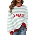 thumbnail image 2 of Uootdi Christmas Long Sleeve Sweatshirts Gift For Women Oversized Embroidered Striped Merry Christmas Letter Printed Pullove r Ugly Xmas Sweater Tops, 2 of 9
