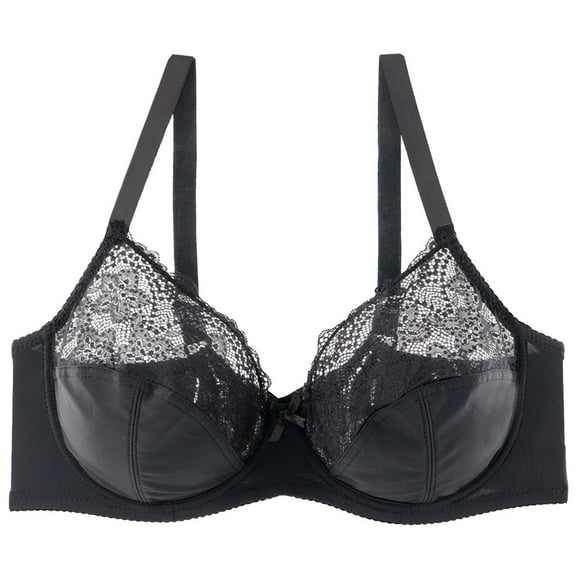 Bigersell Padded Strappy Sports Bras Women Hollow Flower Soft Lace Thin Cup Large Bra Breathable Underwear Big & Tall Size Support Yoga Bra, Style 361, Black 46E