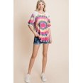 thumbnail image 2 of French Terry Tie Dye Printed Casual Mini Bubble Sleeves Tunic Top, 2 of 5