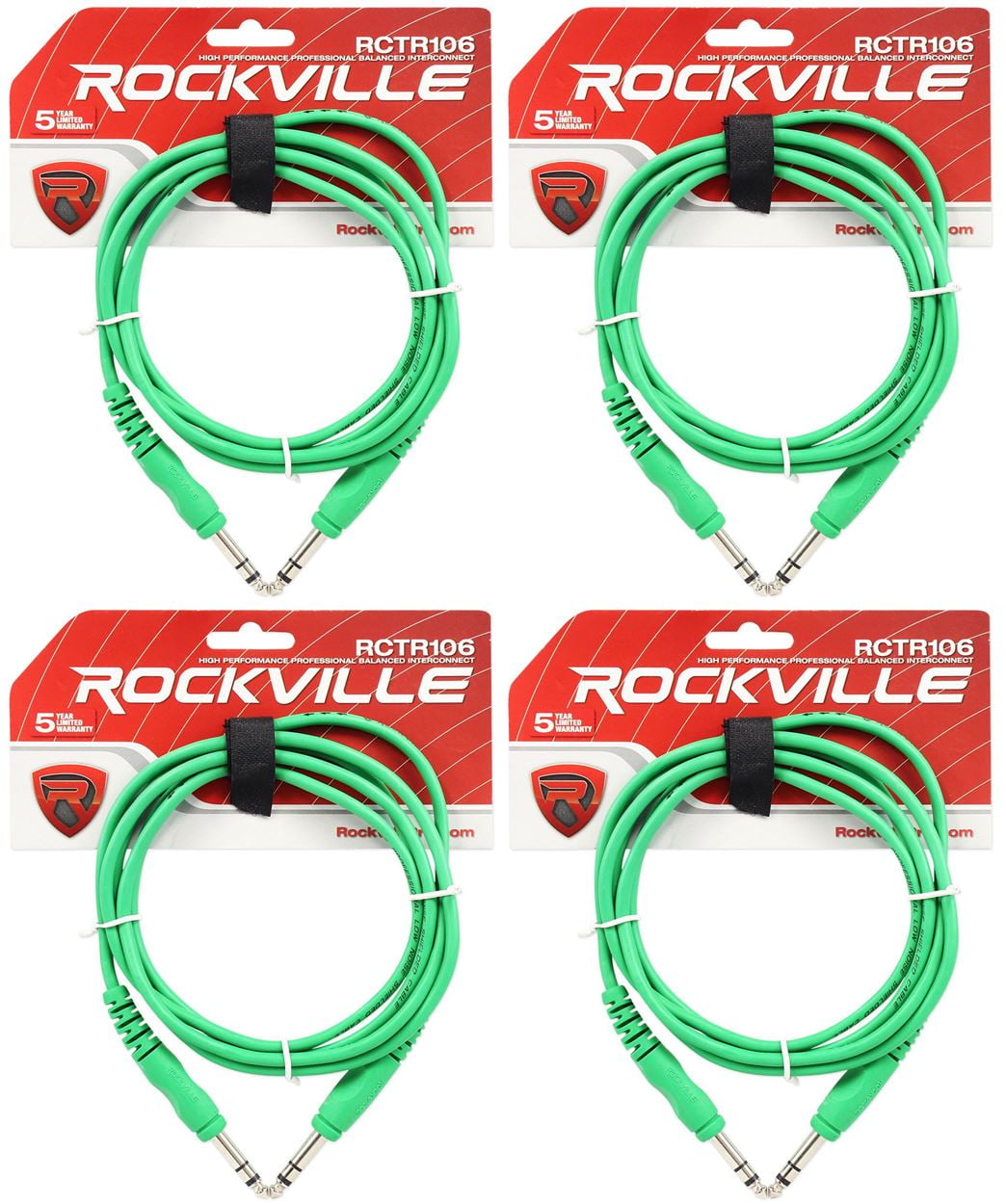 2 Rockville RCTR110G Green 10' 1/4'' TRS to 1/4'' TRS  Cable 100% Copper 