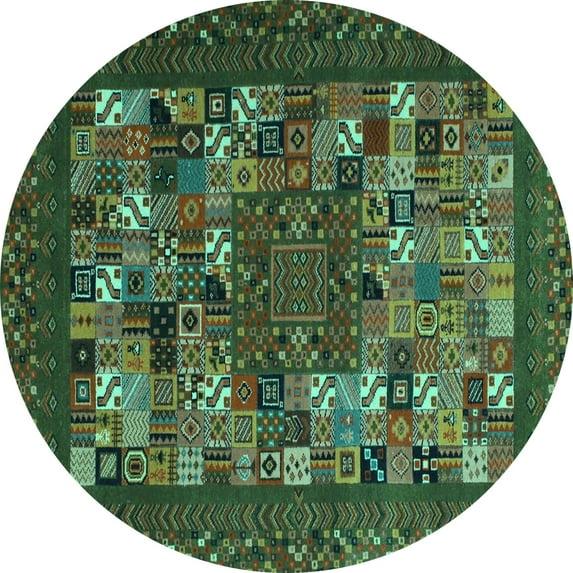 Ahgly Company Machine Washable Indoor Round Abstract Turquoise Blue Contemporary Area Rugs, 8' Round
