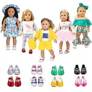ebuddy 5 Sets Doll Clothes with 2 Pairs Shoes,Hat,Hair Band with Horn Style,Unicorn,Flamingo,Sports,Sun Flower for 18 inch American Girl