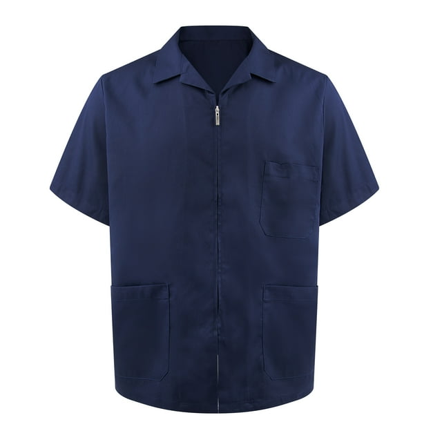 TOPTIE Essentiels pour Hommes Coupe Décontractée Veste à Manches Courtes Zippée Utilitaire de Travail-Marine-2TG