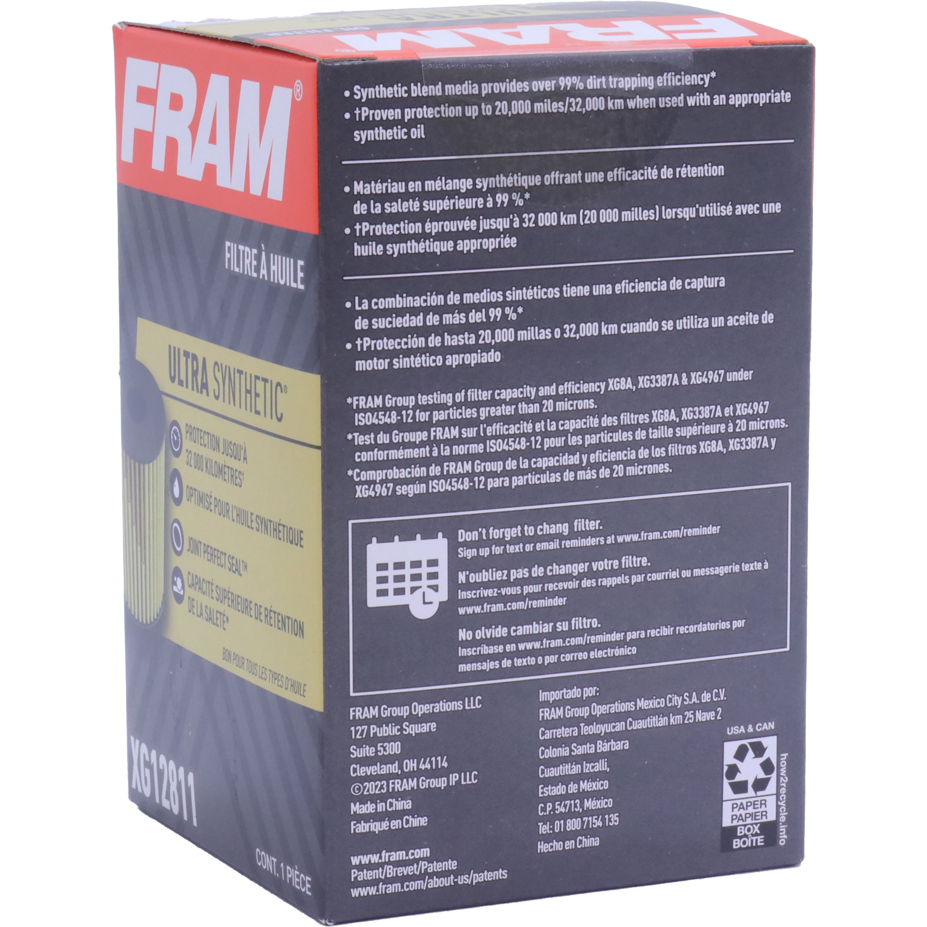 (6 pack) FRAM Ultra Synthetic Oil Filter, XG12811, 20K mile Replacement Filter for Select Vehicles