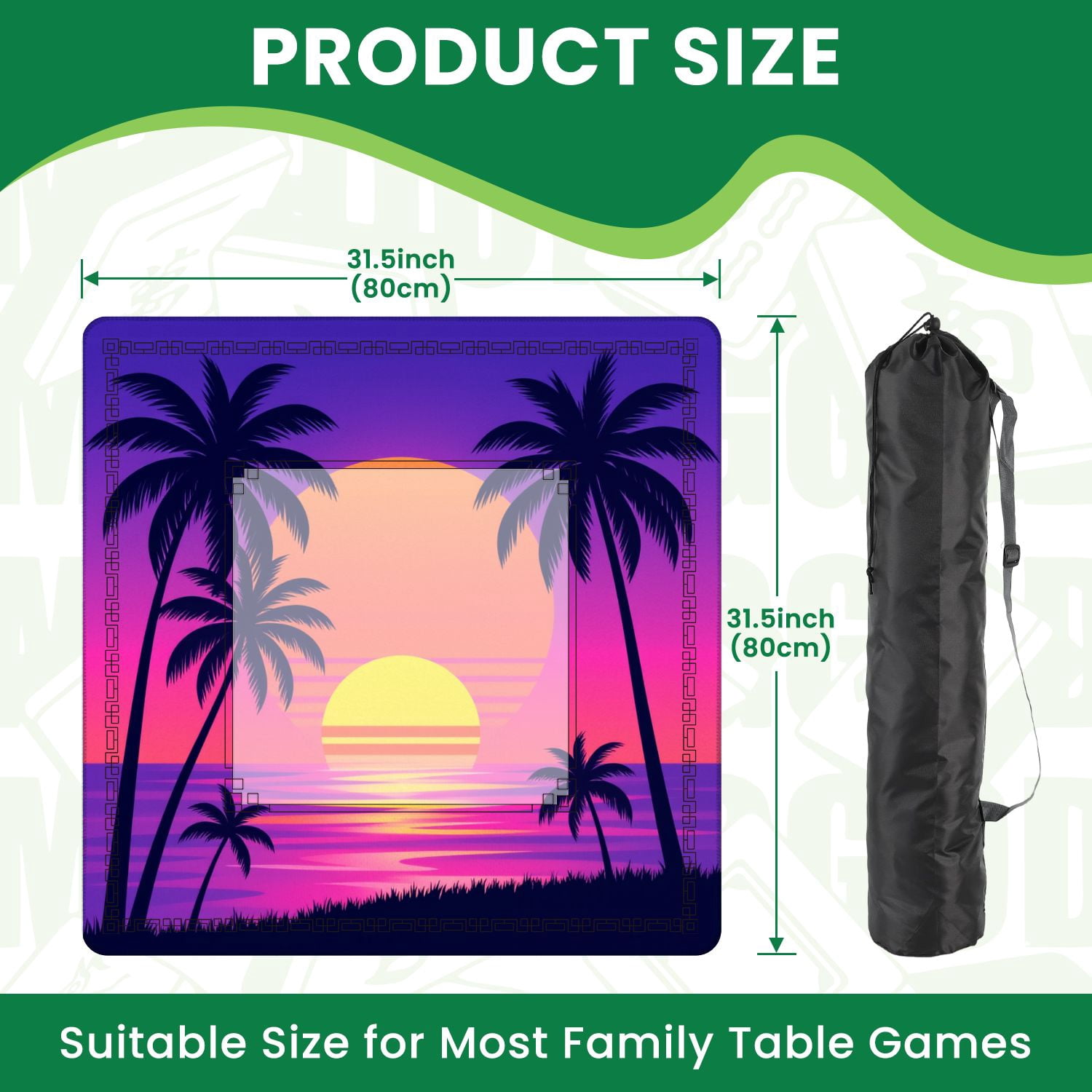 Mahjong Mat 31.5" x 31.5" sunset palm trees trendy purple california vintage Non-Slip Noise Reduction American Mahjong Tiles Table Cover for Dominoes Poker Card Board Games Gift