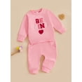 thumbnail image 5 of Toddler Baby Girl Valentines Day Outfit Letter Embroidery Long Sleeve Sweatshirt Tops Long Pants Spring Fall Clothes, 5 of 8